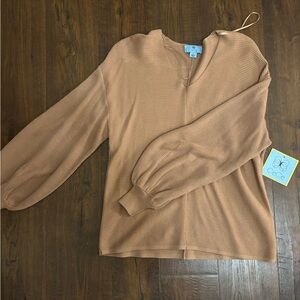 CeCe Camel Knit V-Neck Top